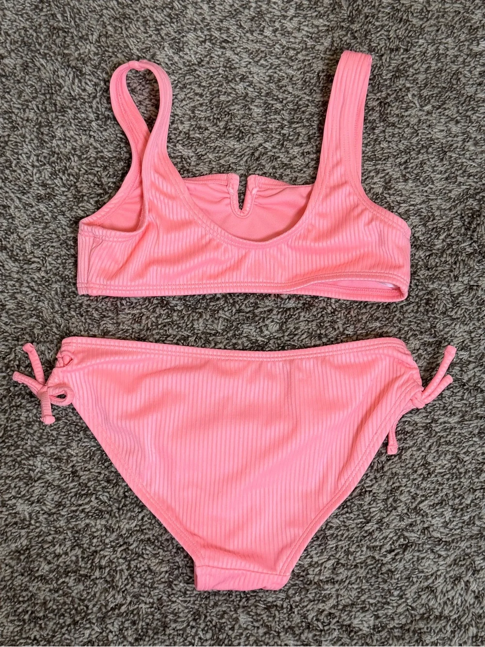 Cat & Jack Girls M 7/8 Coral Pink Bikini Swimsuit & Crochet Cover Up 3 Pc Set